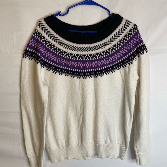 Talbots Size Large Ski Style Sweater White Purple Black 1305 - Picture 1 of 8